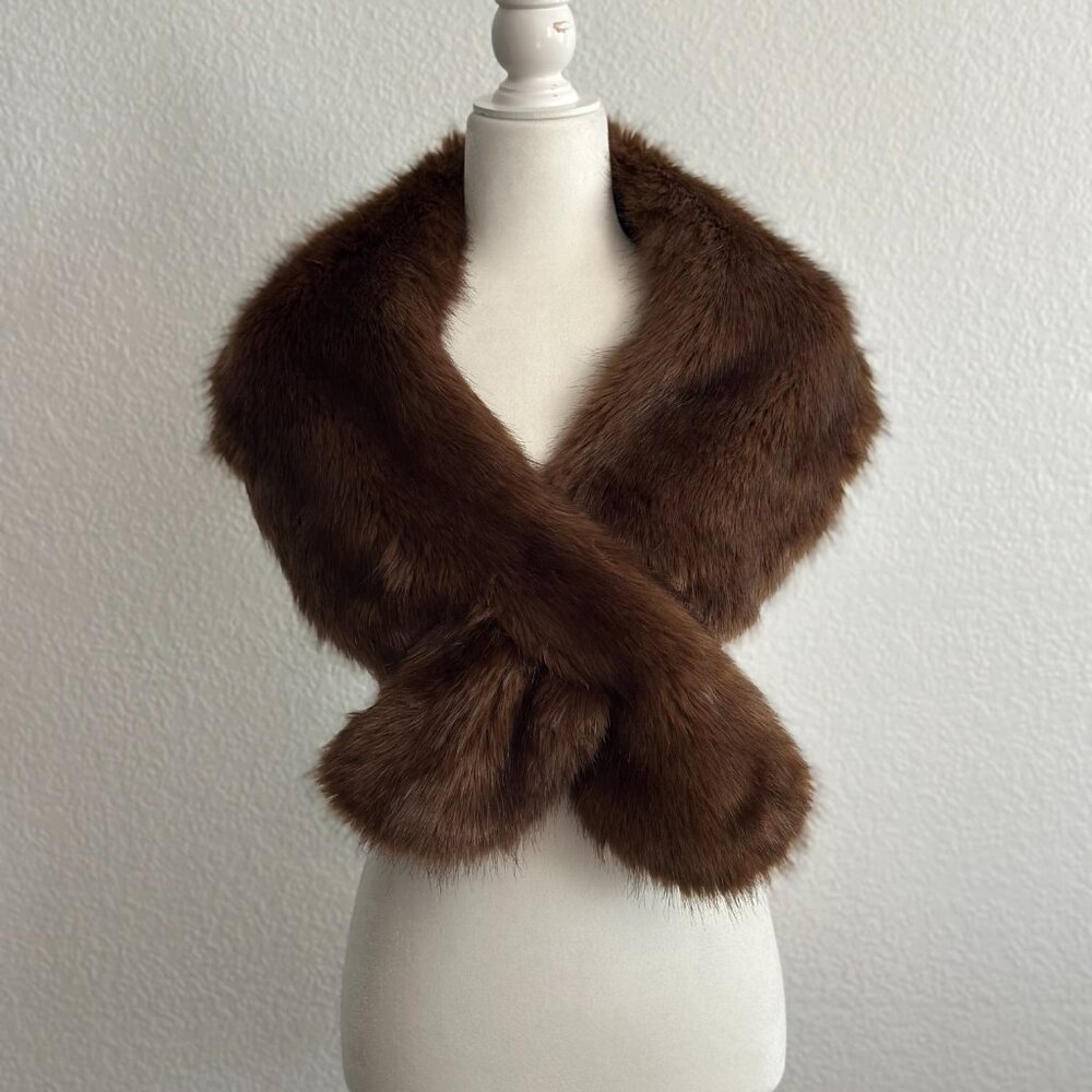 ZARA Accessories Brown Faux Fur Shawl Wrap Scarf - Picture 3 of 8